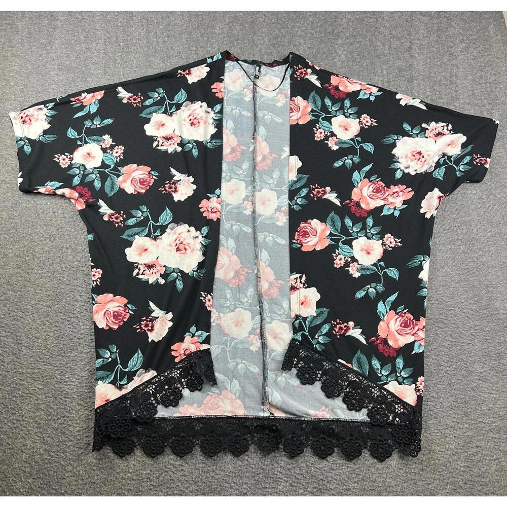 Colloseum Casual Women's Floral Open Front Kimono‎ Cardigan Lace Trim Size Small